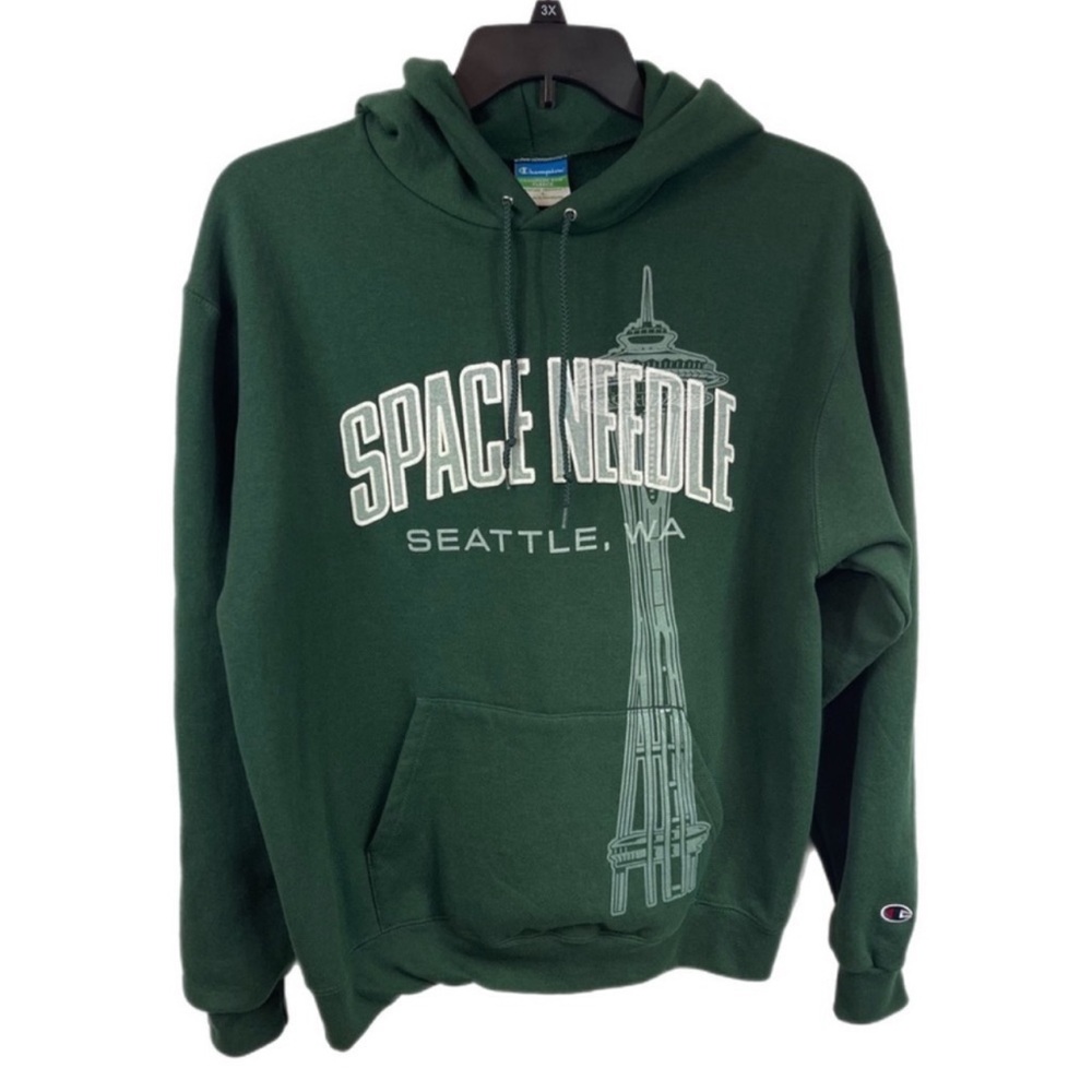 Champion Eco Fleece Seattle Washington Space Needle Hoodie L Green